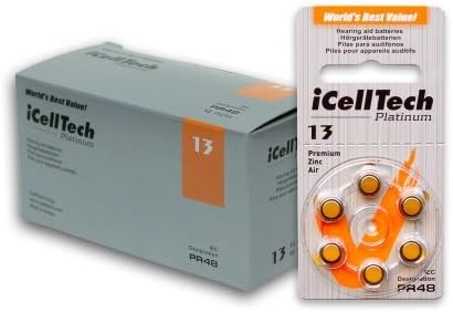 60 iCellTech Hearing Aid Batteries Size: 13 + Battery Caddy