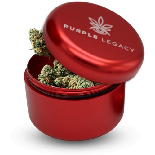 PURPLE LEGACY Ultra Light Stash Box Aluminium Tin I Waterproof I Airtight I Diameter 63 x 45 mm I UV Light Protected Box for Pills Herbs Spices (Red Large)