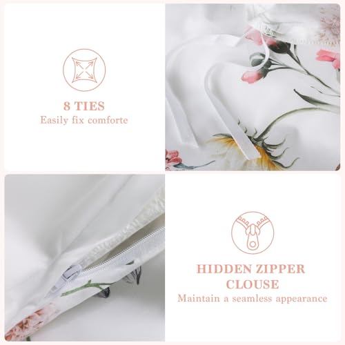 Shilucheng 100% Cotton Floral Duvet Cover Queen Size - 600 Thread Count, Breathable & Cooling Comforter Cover with Zipper Closure,Hotel Bedding Duvet Covers 3 Piece (Jacaranda & Pink)