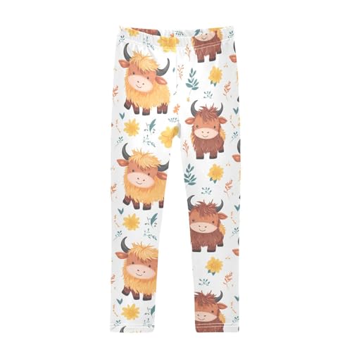Highland Cow Girls Leggings,Workout Leggings for Girls Toddler Athletic Legging Size for 3-10T