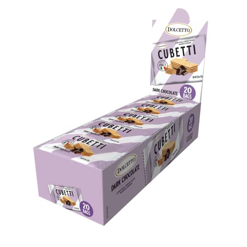 Dolcetto Cubetti Wafer Cookies, Creamy Dark Chocolate Flavor Sweets, Crispy Gourmet Treats Made In Italy, No Preservatives, Grab-And-Go Single-Serve Size 0.9Oz, Great Snacks For Sharing And Gift Baskets (20 Packs) #TOP3