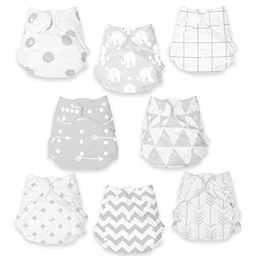 Baebae Goods Adjustable Cloth Diapers For Boys And Girls – 8 Reusable Cloth Diapers For Babies With 8 Cloth Diaper Inserts (Grey Triangles) #TOP3
