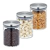Relaxdays Set da 3 Barattoli per Alimenti, Recipienti in Vetro con Coperchio Acciaio Inox, 650 ml, Trasparente Argentato, 60% 30% 10% Silicone