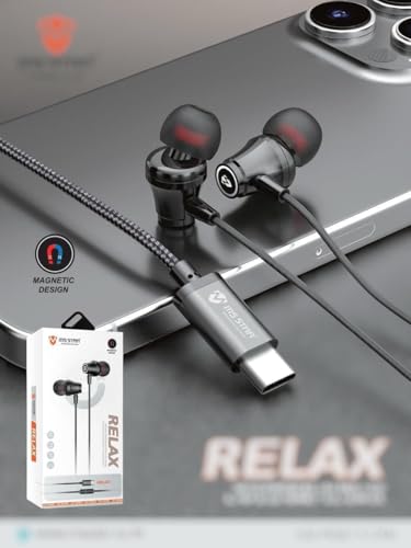 Image of CM MS Star Relax Type-C Magnetic Wired Earphones, Black, Super Bass, Perfect Sound Quality, in-Ear Design