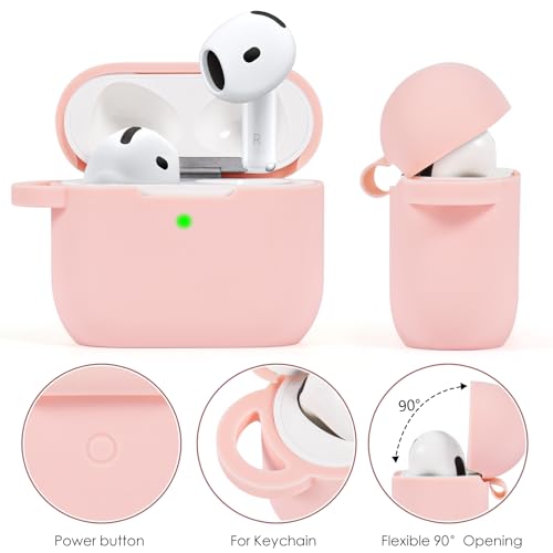 Image of Case Compatible for Apple Airpods 4 - VISOOM Airpods 4 Cases 2024 Cover Women Cute Silicone iPods 4 Earbuds Wireless Accessories Charging Cases Girl Bling Keychain for Airpod iPods 4th Generation