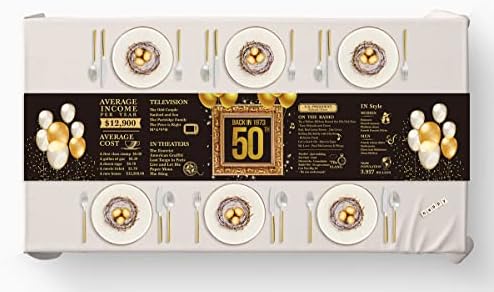 50th Birthday Table Runner Back in 1973 Table Runners 50 Years Old Kitchen Dining Table Runner 72 Inches Long Black and Gold Birthday Anniversary Wedding Party Table Decoration