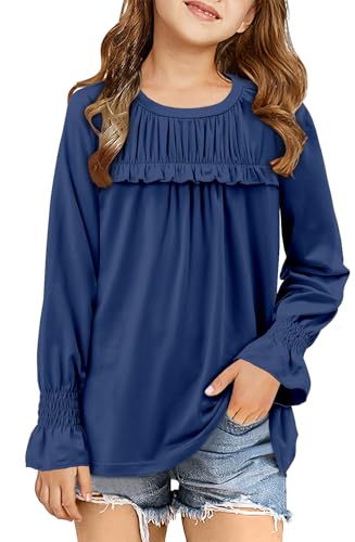 storeofbaby Girls Casual Long Sleeve Shirts Loose Ruffle Tunic Tops Smocked Cuff Blouses 4-13 Years
