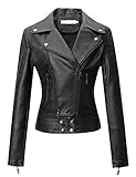 Tanming Women's Faux Leather Moto Biker Short Coat Jacket (Black14-S)