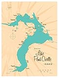 Lake Pend Oreille Idaho Map Giclee Art Print Poster by Lakebound 9' x 12'