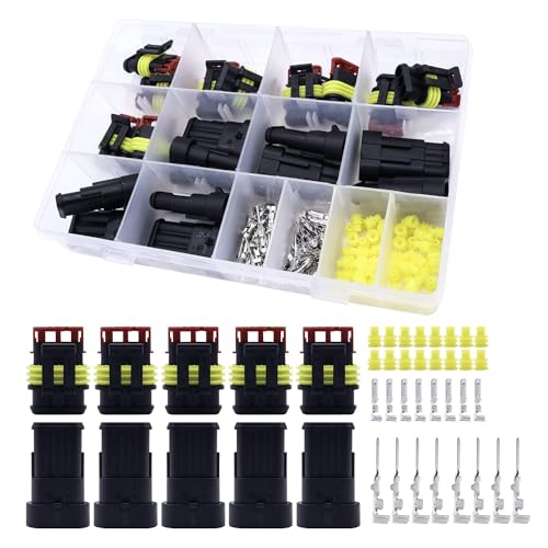 HISports Car Electrical Wire Connector Terminals Waterproof 3Pin Way Terminal Wire Connector Plug Car Spark Plug Connectors with Box for Motorcycle Car Truck Boat Scooter Auto Marine