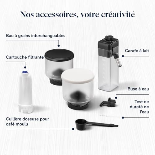 De’Longhi Rivelia - Perfetto Machine à Café Automatique avec LatteCrema Mousseur,16 Boissons Enregistrées, Écran Tactile Couleur, Réservoir à Grains Interchangeables, Blanc (EXAM440.55.W)