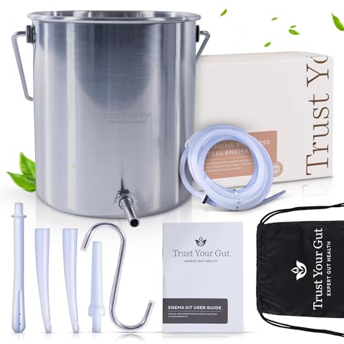Trust Your Gut Coffee Enema Kit, Stainless Steel Colon Cleansing Enema Bucket Kit, Home Colonic Cleanse & Detox, Durable, Reusable, Hygienic – 2 Qt