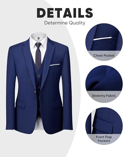 Men's 3 Pieces Suit Set Solid One Button Slim Fit Party Prom Business Wedding Jacket Blazer Vest Pants with Tie2