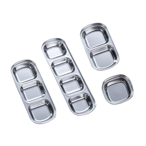 HOLIDYOYO 4pcs Stainless Steel Dipping Plate Dipping Sauce Bowls Condiment Plate Dip Dish Dipping Plates