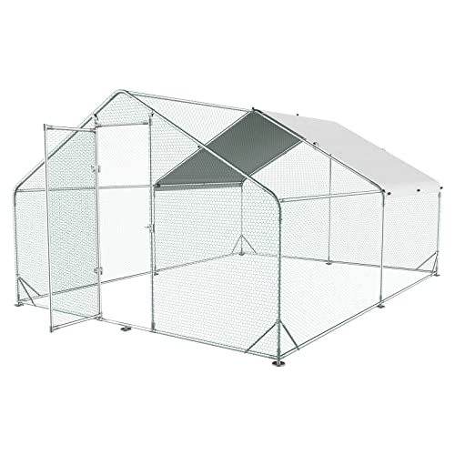 Unovivy Large Metal Chicken Coop Run, Outdoor Walk-In Poultry Cage Hen Run House Rabbits With Waterproof Cover And Secure Lock For Outside, Backyard And Farm (9.8'Lx13'W X6.5'H) #TOP27
