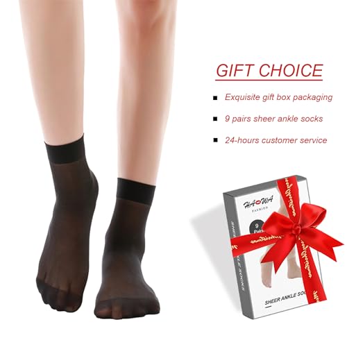HAOWA 9/12 Pack Women's Nylon Socks Ankle High Sheer Pantyhose4