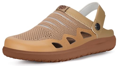 Zuecos Unisex Hombres Mujeres Zapatillas de Playa Sandalias Piscina Vernano Respirable Malla Antideslizante Ligero Casual Pantuflas,Marrón,42 EU