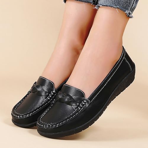 Image of Women Loafers Flexible Breathable Slip-On Comfortable Sole Low Wedge Loafers for Women Ladies Shoes for Walking