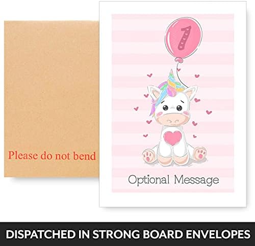 PERSONALISED Cute Unicorn 1st Birthday Card. Perfect for little girl first birthday when she is 1 today. Cute greetings card for a Daughter, Sister, Niece, Granddaughter, Goddaughter.