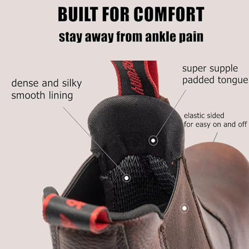 SUREWAY Men's Slip-On Work Boots for Men,Full Grain Leather,Anti-Static,Water/Slip Resistant,Fire Station Mechanic Industrial Construction Safety Boots/Shoes for Men,Composite Toe DK Brown,Size 9.53