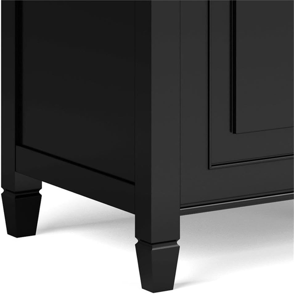 Pemberly Row Solid Wood Storage Bench Trunk, 51 in Wide, Black Finish, 3 Compartments, Lift-Up Lid with Child Safety Hinges, Traditional Raised Panel Design, Multipurpose for Living Room, Bedroom,