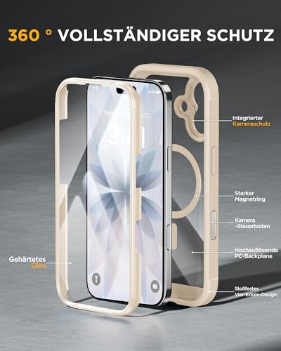 Image of Miracase for iPhone 17 Case 6.3'', Full-Body Military Grade Drop Protection Outdoor Phone case with Built-in Glass Screen &Camera Control,Easy Installation,No Gap,Compatible with MagSafe, Gold