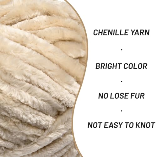 Image of Fuzzy Chunky Chenille Yarn for Crocheting,Soft Plush Yarns for Hand Knitting,Bulky 3x100g(3x49.2 yd) Baby Blanket Yarn for Crocheting Amigurumi,Crochet Fluffy Velvet Yarns (3 Beige)