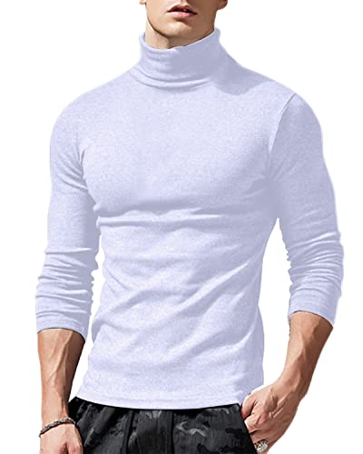 Angbater Mens Turtleneck Underwear Slim Fit Long Sleeve Thermal Top Basic Lightweight Pullover Sweaters White