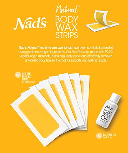 Nad's Body Wax Strips - Natural All Skin Types - Wax Hair Removal For Women - At Home Waxing Kit With 30 Body Waxing Strips & Post Wax Oil, 0, 1.0 Count #TOP1