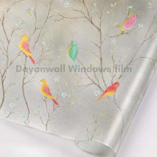 Image of Self Adhesive Window Privacy Film for Glass Windows & Doors | UV Blocking, Heat & Glare Reduction | Decorative Frosted Glass Film Easy to Apply (Bird with Frosted Background, 24X50 Inch)