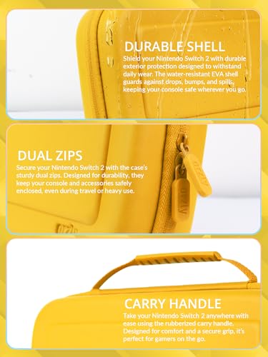 Image of Orzly Case Compatible with Switch 2 - Protective Travel Carry Case with Screen Padding, Game Card & microSD Slots, Zipped & Open Pockets for Accessories - 7.9 inch Gift Boxed