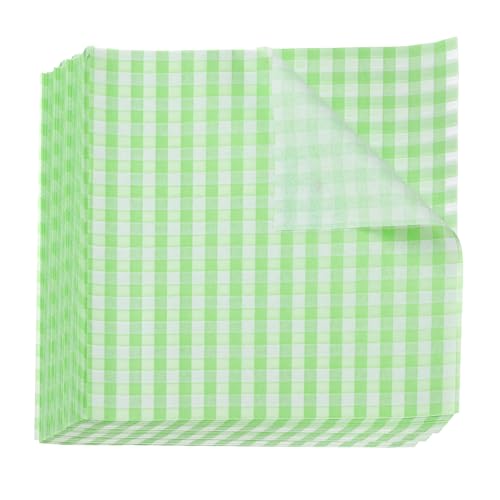 QUARKZMAN 500pcs Papel Antigrasa a Cuadros, Papel para Envolver Alimentos Encerado Envoltura Alimentaria para Cámping Picnic Cesta Fritas Hamburguesa Sándwiches, Verde, 18x18cm