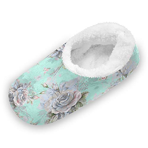 TropicalLife LUCKYEAH - Pantuflas de casa con diseño de rosas florales para mujeres y hombres, zapatillas de pies peludos, cómodas y cálidas de espuma viscoelástica para interiores y exterio