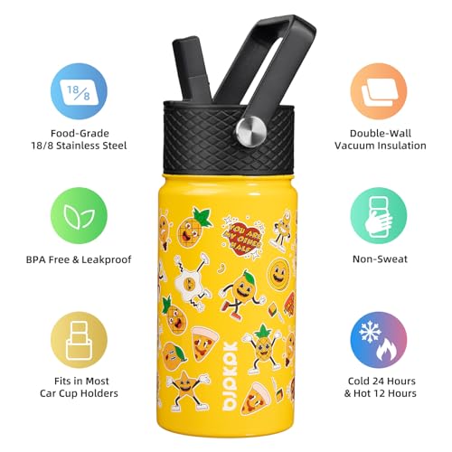 Image of BJPKPK Insulated Water Bottle, 15oz Stainless Steel with Straw Lid