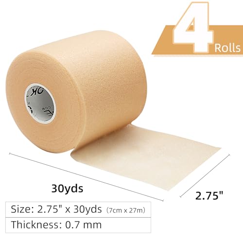 Image of OK TAPE Pre Wrap Tape (4-Rolls, 120 Yards) - Athletic Foam Underwrap for Sports, Protect for Ankles Wrists Hands and Knees, 2.75 Inches - Beige