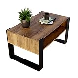 Couchtisch KARO rechteckiger Kaffeetisch aus Holz Modern Teetisch 95 x 53,6 x 45cm massiv und stabil (Halifax Eiche/Schwarz), 0012
