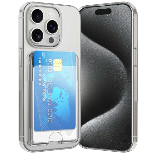 DEVASO Hülle für iPhone 15 Pro Handyhülle mit Kartenfach Dünn Transparent Crystal TPU Silikon Schutzhülle Stoßfest Handy Tasche Bumper Brieftasche Case Cover für 2 Karten