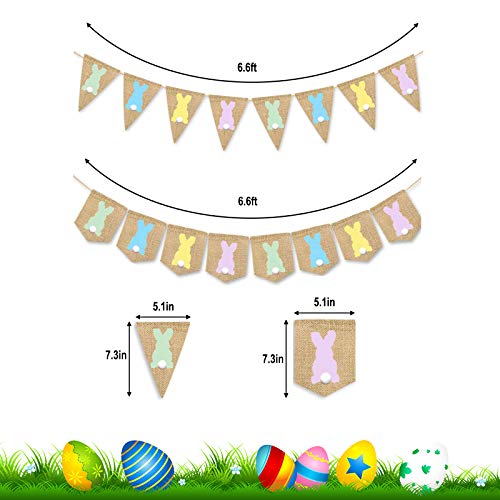 Yuboa Bunny Basket Canvas Bags and Easter Burlap Banner,2 Pcs Bunny burlap banner +3 Pcs Rabbit Hunt Bags Easter Egg Basket Bucket Tote Gift Candy Stuffer For Kids Toddlers Boys Girls.