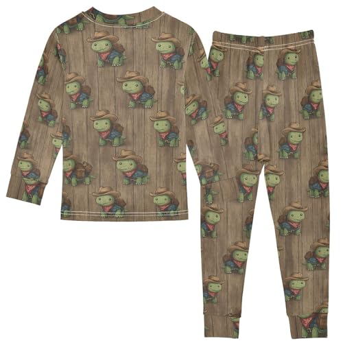 Pajama Sets Long Sleeve Cowboy Turtle Pattern Print Soft Comfy Sleepwear 2 Piece PJS 3-8T3