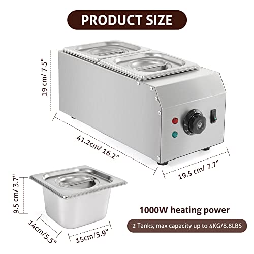 Wichemi Chocolate Melting Pot Commercial Chocolate Tempering Machine 2 Tanks 9Lbs Stainless Steel Chocolate Melter Pots Melting Machine Home Or Bakery Use #TOP1