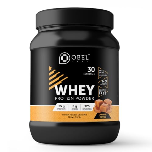 obel Whey Protein Powder | Grass-fed Whey Protein Isolate and Concentrate | Gluten-Free | Caramel Toffee Flavor | 25g of Protein | 30 Servings