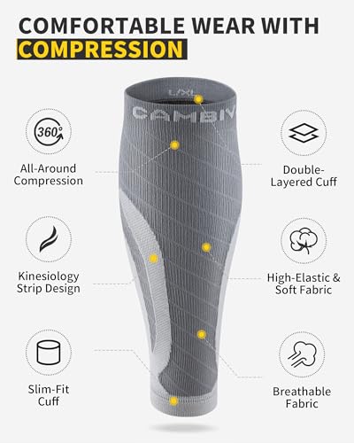 Image of CAMBIVO Calf Compression Sleeve 3 Pairs Footless Compression Socks Running | Leg Sleeves for Men & Women, 15-20mmHg, Shin Splints Relief & Recovery, Fitness, Cycling, Varicose Veins, Travel, Nurse