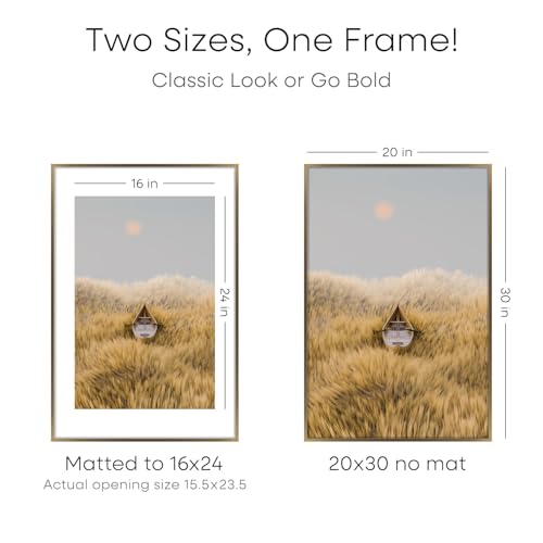 Image of Homeforia 20x30 Picture Frame Bronze, High End Metal 20 x 30 Large Poster Frames with Mat 16 by 24 for Photo, 20x30 Brass Frame Matted to 16x24, 30x20 Hanging Frame, Tempered Glass, Wall Kit, Set of 3
