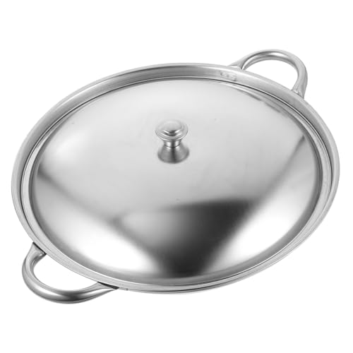 DIYEAH Olla Wok de Acero Inoxidable con Fondo Plano y Doble Asa Cocina Portátil Resistente Altas Temperaturas Accesorio de Cocina Fácil para Estufas de y Hot Pot