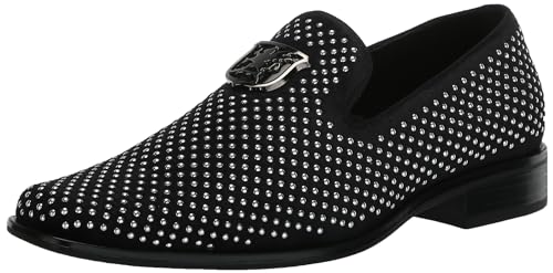 Stacy Adams Boy's Swagger Studded Ornament Slip On Loafer,Black/Silver,7M