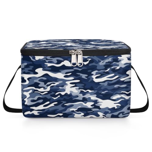 GzLeyigou Fashion Blue and White Lunch Bags for Women Men 9 Cans, Hot & Cold Food Delivery Bag Insulated Grocery Bag Insulated Lunch Box Camouflage Pattern Cooler Bag for Office Work Picnic Beach