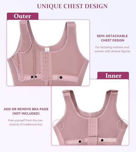 Image of M MYODRESS Fajas Colombianas Full Body Shaper Tummy Control with bra | 69% Nylon 31% Spandex, 3 Adjustable hooks and strap, semi-detachable chest design for postpartum, breastfeeding, all day wear