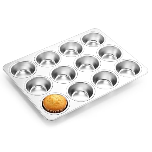 Image of HaWare Muffin Tin, 12 Cup Stainless Steel Muffin Cupcake Tray