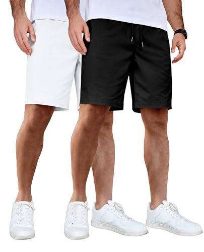 COOFANDY Men's Elastic Waist Shorts Cotton Summer Shorts Classic Fit
