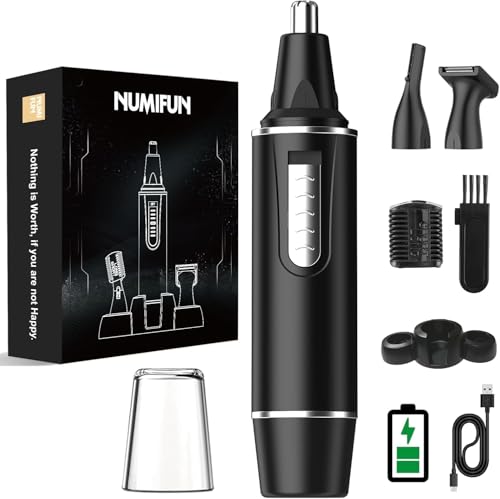 Cortapelos Nariz, 3 en 1 Profesional - Recortador Pelos Nariz, Orejas, Cejas y Facial, Quita Pelos Indoloro, Resistente al Agua, USB Recargable, Para Hombre y Mujer, Negro